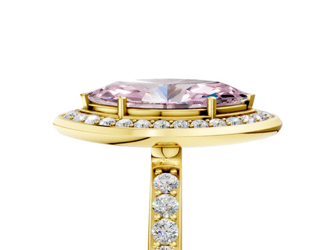 Yellow gold Fancy Pink Marquise Cut Diamond Halo Ring with Bezel Frame and Pavé Band_5