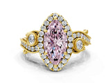 Yellow gold Fancy Pink Marquise Cut Diamond Halo Ring with Milgrain Pavé Band and Four-Prong Setting_54