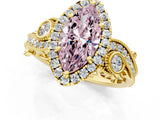 Yellow gold Fancy Pink Marquise Cut Diamond Halo Ring with Milgrain Pavé Band and Four-Prong Setting_55