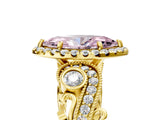 Yellow gold Fancy Pink Marquise Cut Diamond Halo Ring with Milgrain Pavé Band and Four-Prong Setting_59