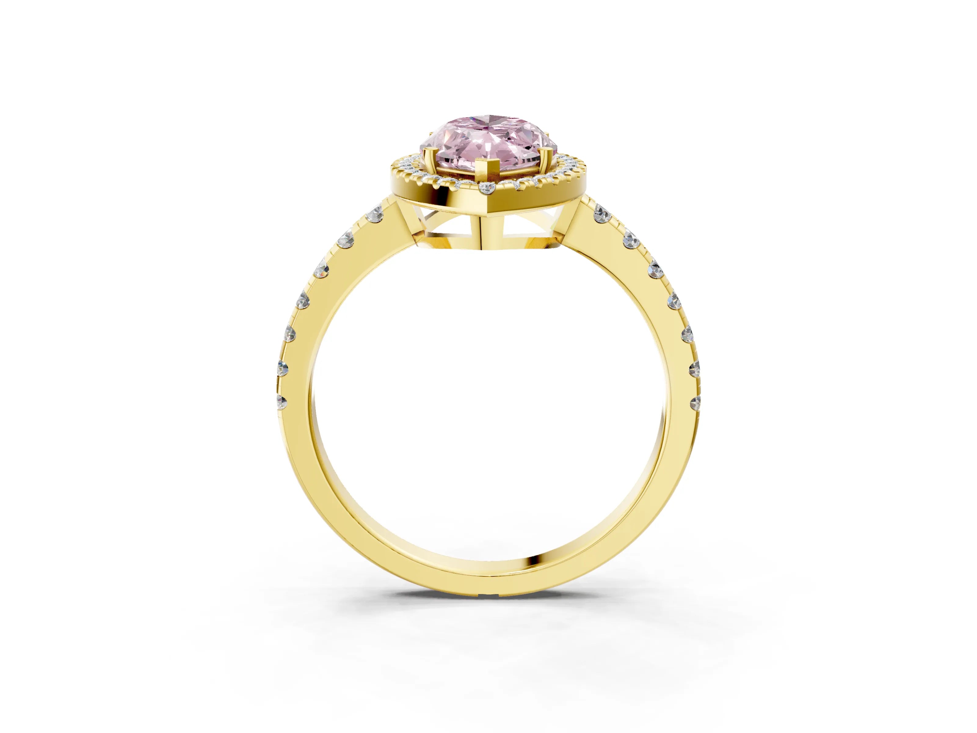 Yellow gold Fancy Pink Marquise Cut Diamond Halo Ring with Pavé Band and Four-Prong Setting_3