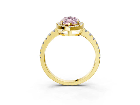 Yellow gold Fancy Pink Marquise Cut Diamond Halo Ring with Pavé Band and Four-Prong Setting_3