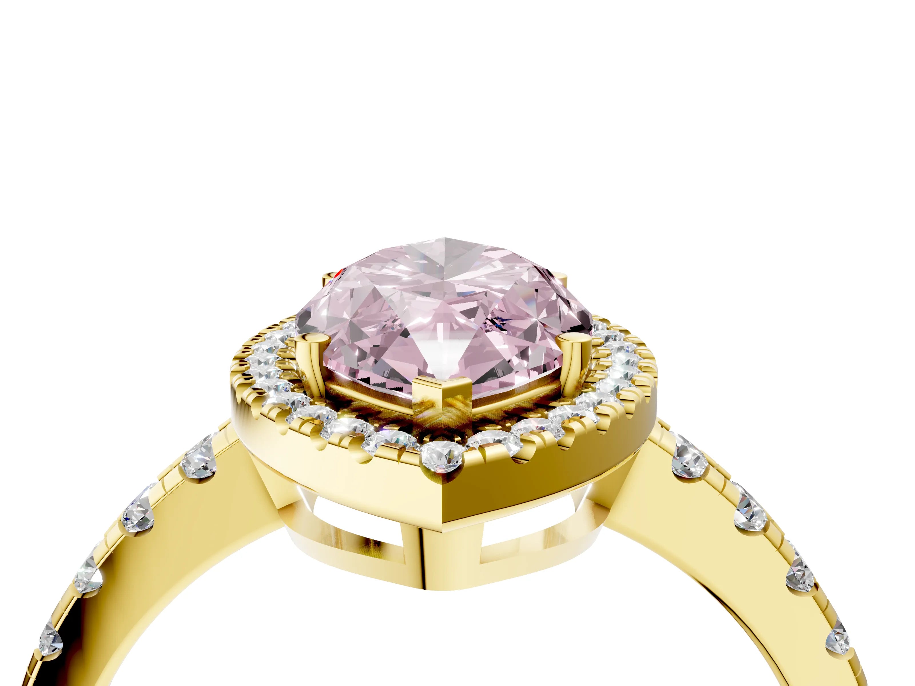 Yellow gold Fancy Pink Marquise Cut Diamond Halo Ring with Pavé Band and Four-Prong Setting_4