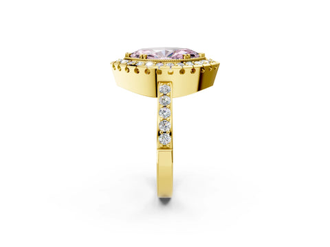 Yellow gold Fancy Pink Marquise Cut Diamond Halo Ring with Pavé Band and Prong Setting_2