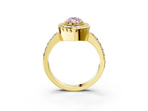 Yellow gold Fancy Pink Marquise Cut Diamond Halo Ring with Pavé Band and Prong Setting_3