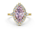 Yellow gold Fancy Pink Marquise Cut Diamond Halo Ring with Pear Side Stones and Prong Setting_50