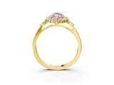 Yellow gold Fancy Pink Marquise Cut Diamond Halo Ring with Pear Side Stones and Prong Setting_53