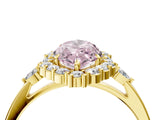 Yellow gold Fancy Pink Marquise Cut Diamond Halo Ring with Pear Side Stones and Prong Setting_54