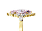 Yellow gold Fancy Pink Marquise Cut Diamond Halo Ring with Pear Side Stones and Prong Setting_55