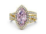 Yellow gold Fancy Pink Marquise Cut Diamond Halo Ring with Round Split Shank and Prong Setting_36