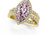 Yellow gold Fancy Pink Marquise Cut Diamond Halo Ring with Round Split Shank and Prong Setting_37
