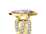 Yellow gold Fancy Pink Marquise Cut Diamond Halo Ring with Round Split Shank and Prong Setting_41