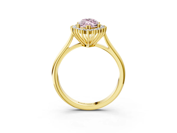 Yellow gold Fancy Pink Marquise  Cut Diamond Halo Ring with Solitaire Band and Prong Setting
