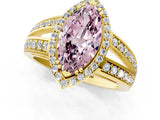 Yellow gold Fancy Pink Marquise Cut Diamond Halo Ring with Split Shank Pavé Band and Four-Prong Setting_1