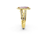 Yellow gold Fancy Pink Marquise Cut Diamond Halo Ring with Split Shank Pavé Band and Four-Prong Setting_2