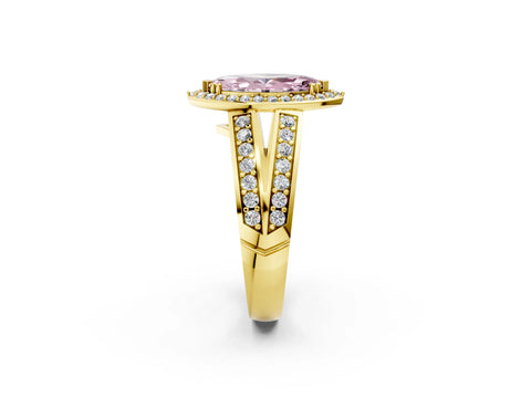 Yellow gold Fancy Pink Marquise Cut Diamond Halo Ring with Split Shank Pavé Band and Four-Prong Setting_2