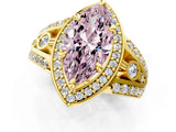 Yellow gold Fancy Pink Marquise Cut Diamond Halo Ring with Split Shank and Bezel Accents and Four-Prong Setting_1