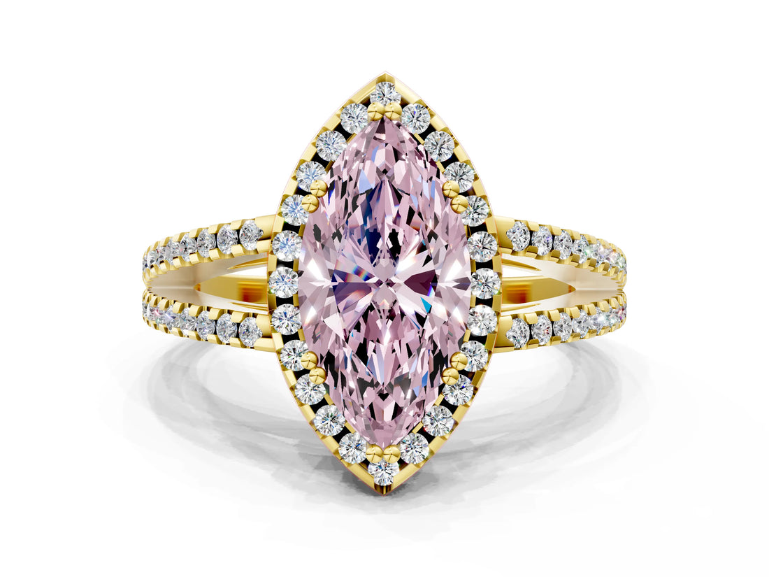 Yellow gold Fancy Pink Marquise Cut Diamond Halo Split Shank Engagement Ring_39