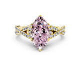 Yellow gold Fancy Pink Marquise Cut Diamond  Halo Twist Band Solitaire Prong Setting Ring_12