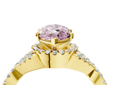 Yellow gold Fancy Pink Marquise Cut Diamond  Halo Twist Band Solitaire Prong Setting Ring_16