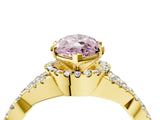 Yellow gold Fancy Pink Marquise Cut Diamond  Halo Twist Band Solitaire Prong Setting Ring_52