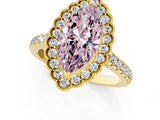 Yellow gold Fancy Pink Marquise  Cut Diamond Milgrain Floral Halo Engagement Ring with Pavé Band_16
