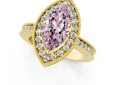 Yellow gold Fancy Pink Marquise Cut Diamond Milgrain Halo Engagement Ring with Round Pavé Band and Prong Setting_13