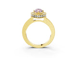 Yellow gold Fancy Pink Marquise Cut Diamond Milgrain Halo Engagement Ring with Round Pavé Band and Prong Setting_15