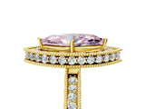 Yellow gold Fancy Pink Marquise Cut Diamond Milgrain Halo Engagement Ring with Round Pavé Band and Prong Setting_17