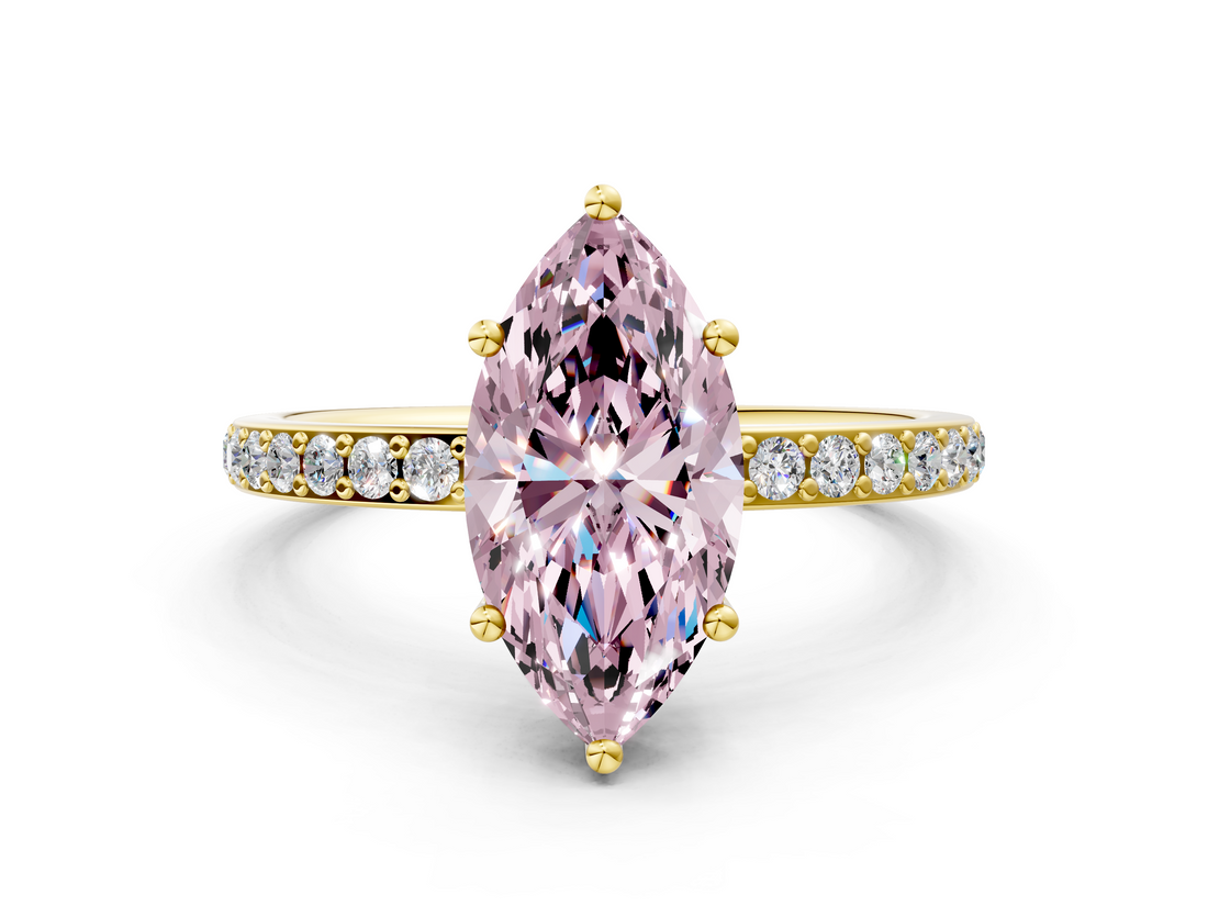 Yellow gold Fancy Pink Marquise  Cut Diamond Pavé Band Ring with Four-Prong Setting_23