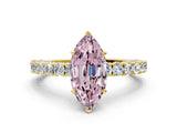 Yellow gold Fancy Pink Marquise Cut Diamond Pavé Band Solitaire Ring with Prong Setting_81