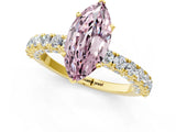 Yellow gold Fancy Pink Marquise Cut Diamond Pavé Band Solitaire Ring with Prong Setting_82