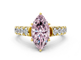 Yellow gold Fancy Pink Marquise  Cut Diamond Pavé Band Solitaire with Four-Prong Setting_3