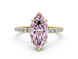 Yellow gold Fancy Pink Marquise  Cut Diamond Pavé Band Solitaire with Four-Prong Setting_3