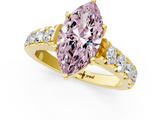 Yellow gold Fancy Pink Marquise  Cut Diamond Pavé Band Solitaire with Four-Prong Setting_4