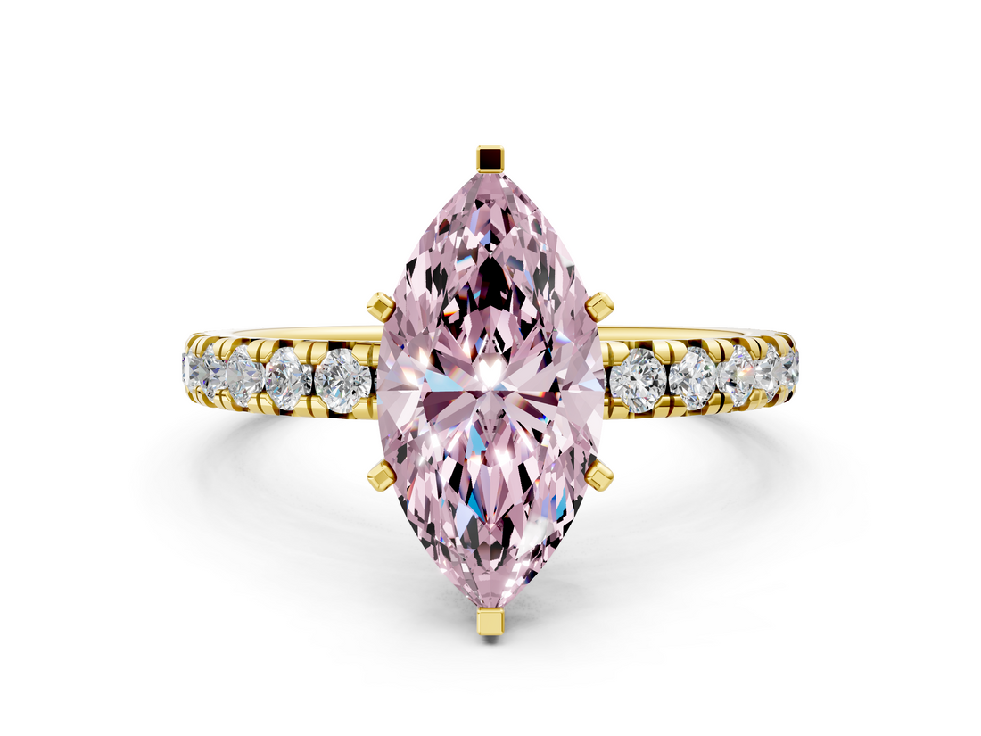 Yellow gold Fancy Pink Marquise  Cut Diamond Pavé Band with Four-Prong Setting_39