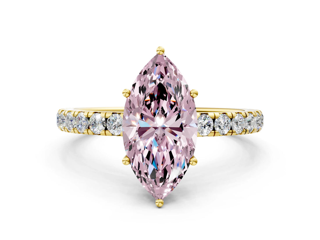 Yellow gold Fancy Pink Marquise Cut Diamond Pavé Solitaire Engagement Ring with Four-Prong Setting_87
