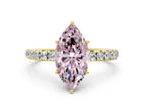 Yellow gold Fancy Pink Marquise Cut Diamond Pavé Solitaire Engagement Ring with Four-Prong Setting_87