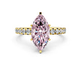 Yellow gold Fancy Pink Marquise Cut Diamond Pavé Solitaire Ring with Round Band and Prong Setting_12