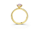 Yellow gold Fancy Pink Marquise Cut Diamond Pavé Solitaire Ring with Round Band and Prong Setting_15