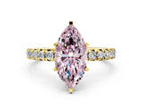 Yellow gold Fancy Pink Marquise Cut Diamond Pavé Solitaire Ring with Round Band and Prong Setting_24