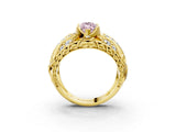 Yellow gold Fancy Pink Marquise Cut Diamond Pave Art Deco Split Shank Ring with Four-Prong Setting_3