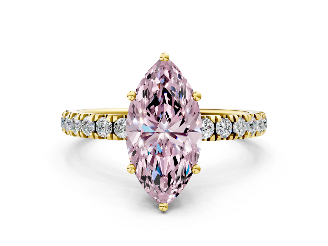 Yellow gold Fancy Pink Marquise Cut Diamond Pave Band Solitaire Ring with Four-Prong Setting_58