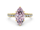 Yellow gold Fancy Pink Marquise Cut Diamond Pave Band Solitaire Ring with Four-Prong Setting_58