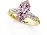 Yellow gold Fancy Pink Marquise  Cut Diamond Ring with Baguette Side Stones, Channel Set Band, and Four-Prong Setting_21