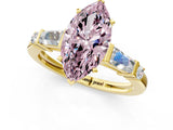 Yellow gold Fancy Pink Marquise  Cut Diamond Ring with Baguette Side Stones, Channel Set Band, and Four-Prong Setting_25