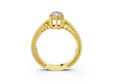 Yellow gold Fancy Pink Marquise Cut Diamond Ring with Milgrain Pavé Band and Four-Prong Setting_26
