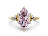 Yellow gold Fancy Pink Marquise Cut Diamond Ring with Side Stones and Four-Prong Setting_78
