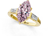 Yellow gold Fancy Pink Marquise  Cut Diamond Ring with Tapered Baguette Side Stones in Four-Prong Setting_4