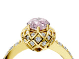 Yellow gold Fancy Pink Marquise Cut Diamond Scalloped Halo Engagement Ring with Round Shared Prong Band_16
